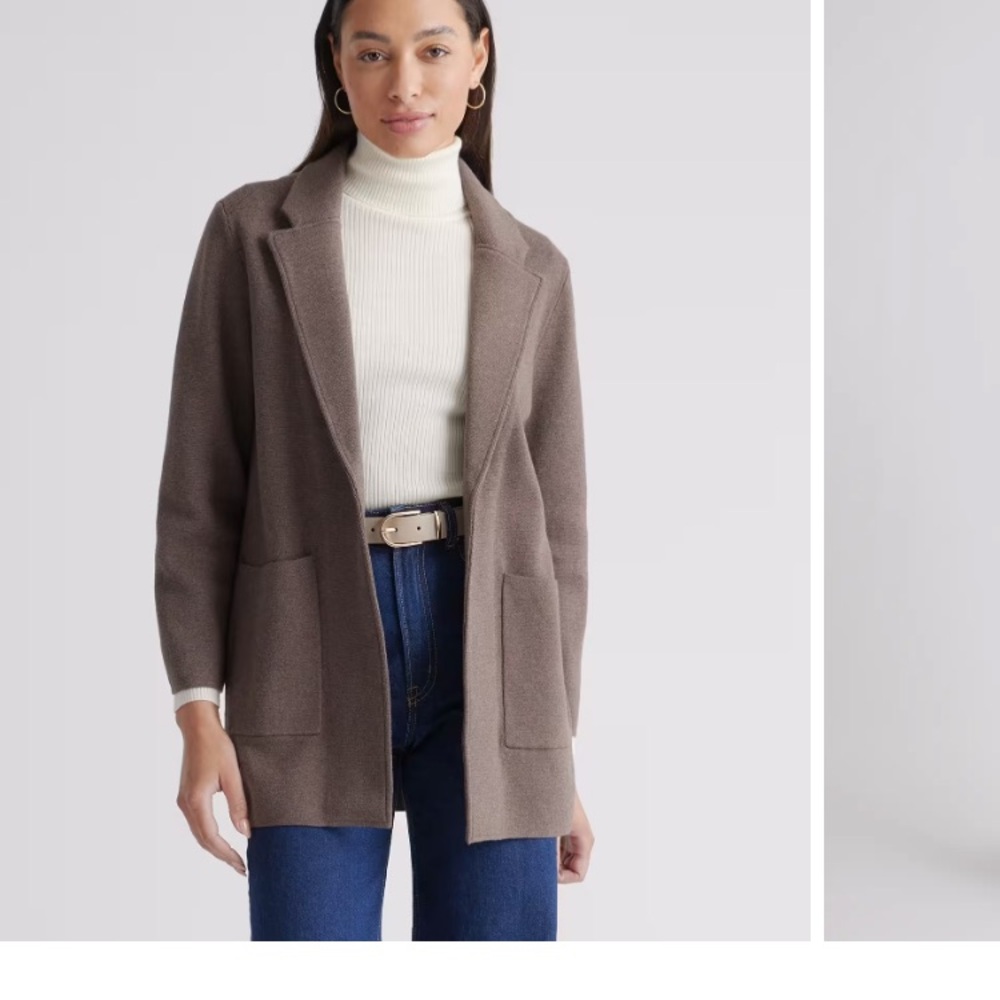 Quince Taupe Open-Front Blazer Jacket